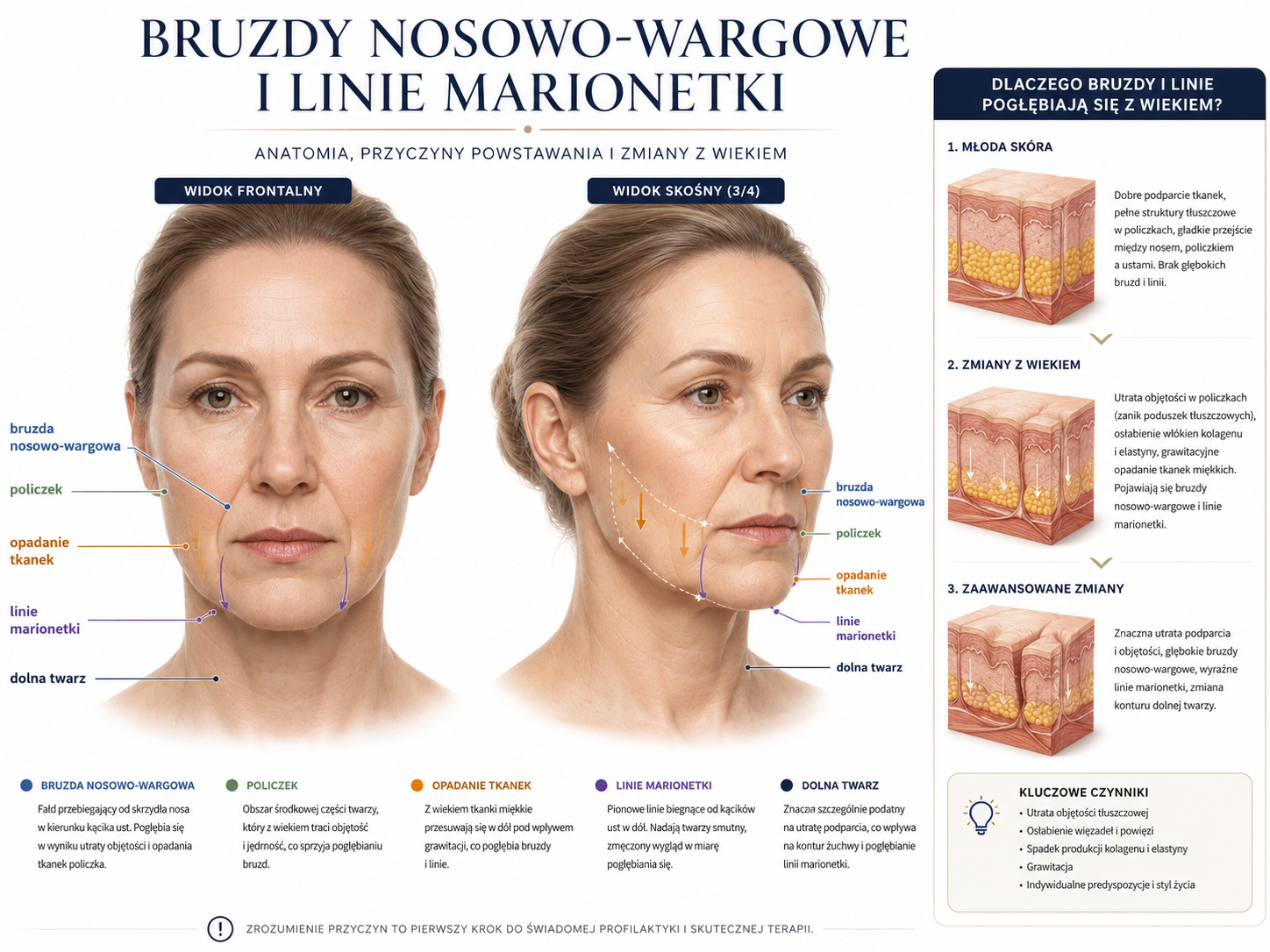 Profesjonalna ilustracja bruzd nosowo-wargowych i linii marionetki
