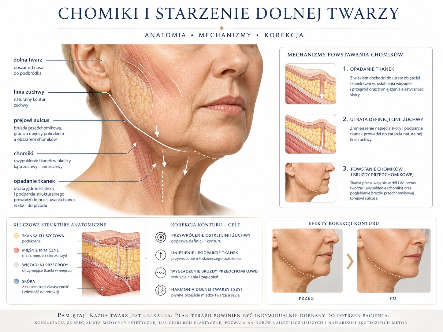 Profesjonalna ilustracja starzenia dolnej twarzy i chomików