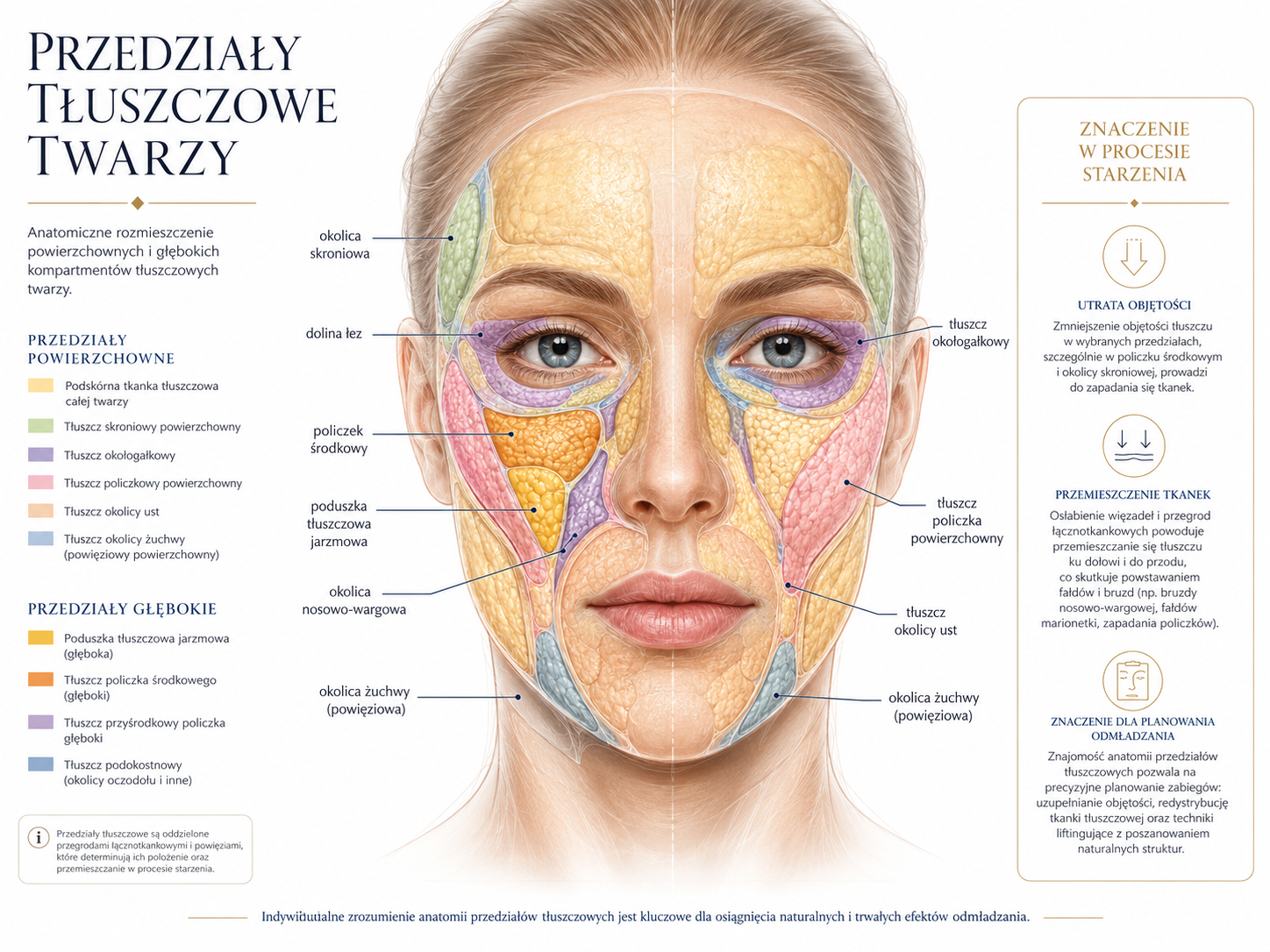 Ilustracja medyczna anatomii SMAS twarzy