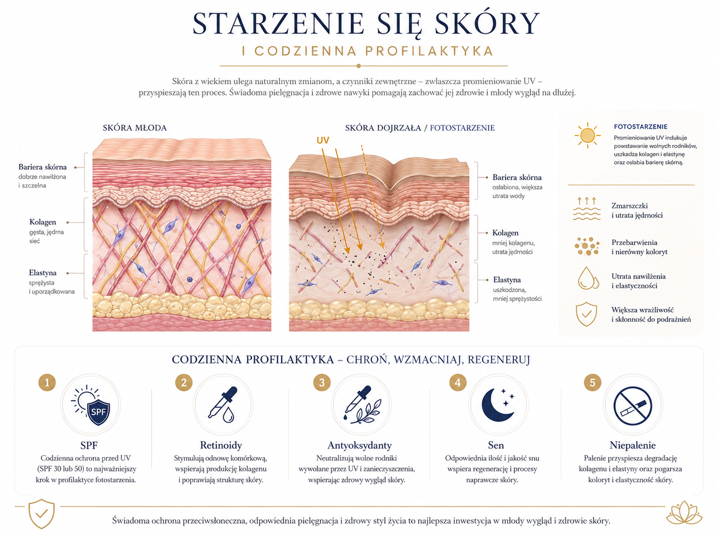 Profesjonalna ilustracja starzenia się skóry i profilaktyki
