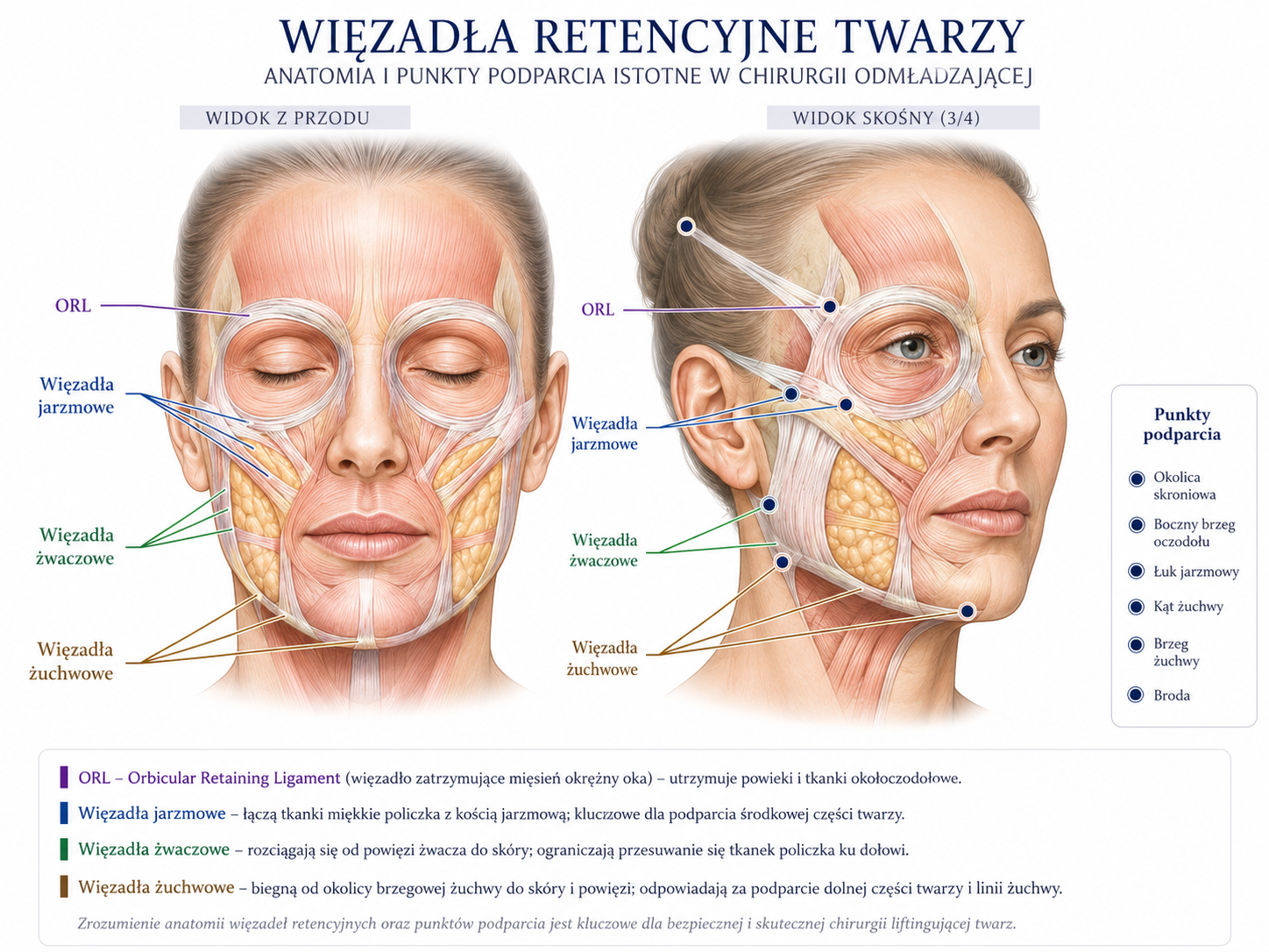 Profesjonalna ilustracja więzadeł retencyjnych twarzy